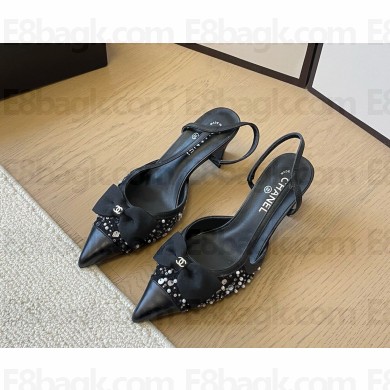 Chanel sequins with bow Slingbacks black 1129-2024 