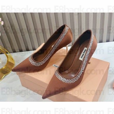 Miu Miu silk with crystal pumps heel 8.5cm dark brown 2024