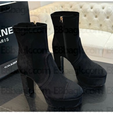 Chanel Short Boots Stretch Suede Calfskin & Suede Calfskin Black G46050 heel 11.5cm 2024