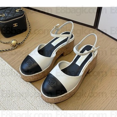 Chanel platform Lambskin Sandals black/white 1129-2024
