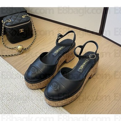 Chanel platform Lambskin Sandals black 1129-2024