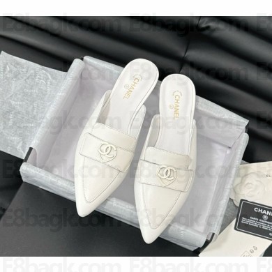 Chanel sheepskin pointed slippers white 1129-2024