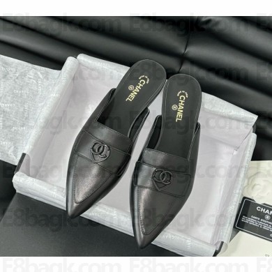 Chanel sheepskin pointed slippers black 1129-2024