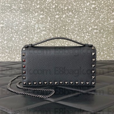 Valentino Garavani Rockstud leather wallet on chain SO BLACK 2025