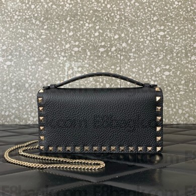 Valentino Garavani Rockstud leather wallet on chain BLACK/GOLD 2025