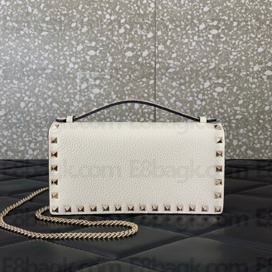 Valentino Garavani Rockstud leather wallet on chain white 2025