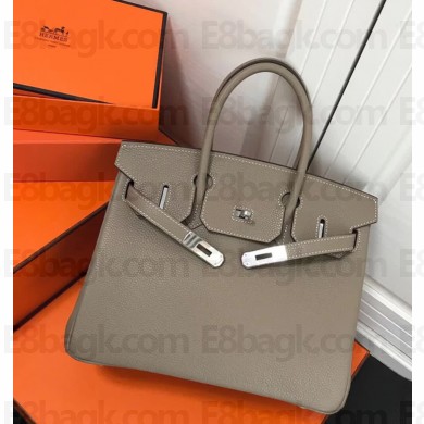 Hermes Birkin 30 Bag In Original Handmade Clemence Leather Dove Grey