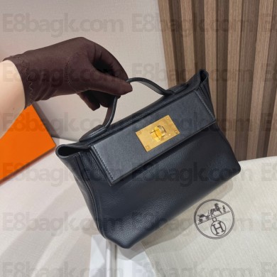 HERMES 24/24 MINI KELLY BAG IN evercolor/swift LEATHER  noir(full handmade)