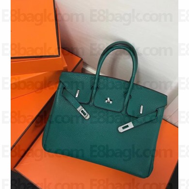 Hermes Birkin 30 Bag In Original Handmade Clemence Leather with Gold/Silver Hardware Peacock Green