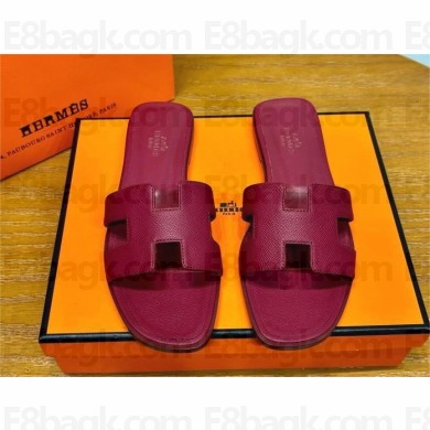 Hermes Oran Flat slippers in epsom leather burgundy 