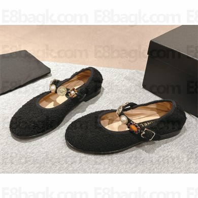 Chanel Wool Tweed, Imitation Pearls & Metal Mary Janes G45778 Black 2024