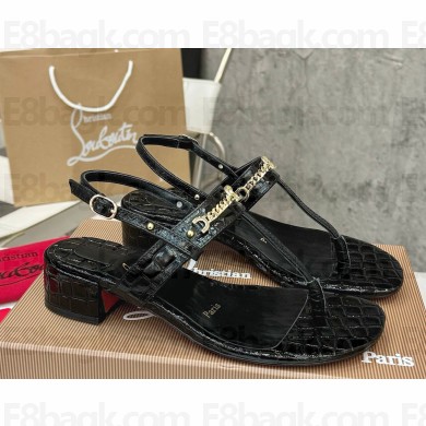Christian Louboutin Alligator Pattern calfskin sandals black 2024