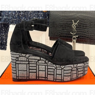 Hermes suede sandals with crystal black heel 8cm 2025