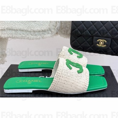 Chanel knit flat mules CC logo green 2025