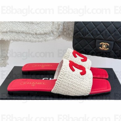 Chanel knit flat mules CC logo red 2025