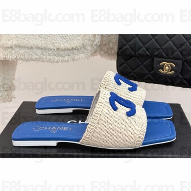 Chanel knit flat mules CC logo blue 2025