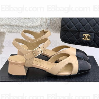 Chanel lambskin & patent sandals black/beige 2025