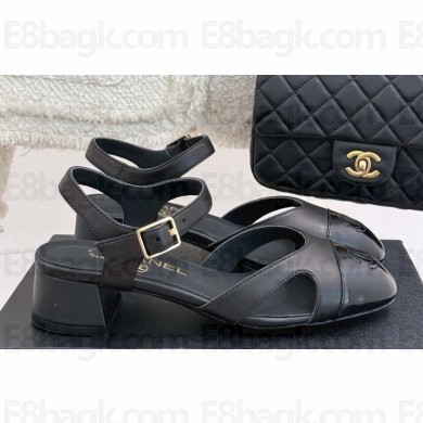 Chanel lambskin & patent sandals black 2025