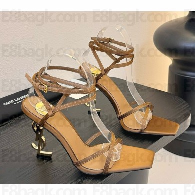 Saint Laurent sandalias opyum de crepé de satén brown heel 10.5cm 2025