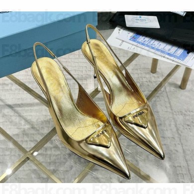 Prada Metallic leather slingback pumps Platinum 1I901M heel 7.5cm 2025