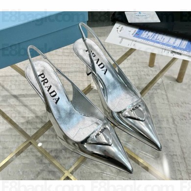 Prada Metallic leather slingback pumps Silver 1I901M heel 7.5cm 2025