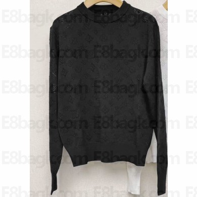 Louis Vuitton 1AGJHG Monogram Pointelle Cotton Pullover black 2025