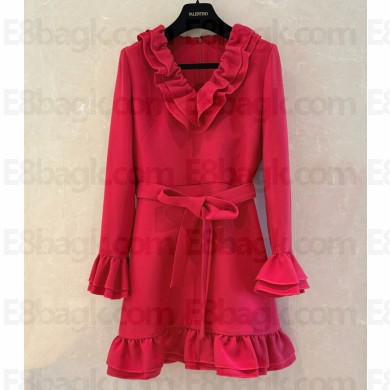 VALENTINO GARAVANI  Belted ruffled wool and silk-blend crepe mini dress red 2025