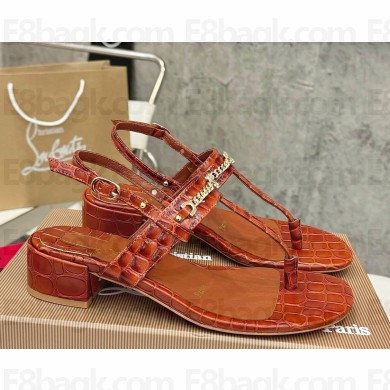 Christian Louboutin Alligator Pattern calfskin sandals brown 2024