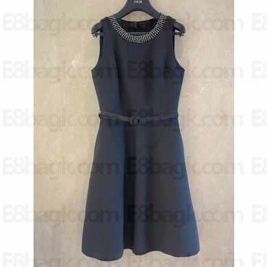 Dior embroidered flared dress black wool and silk 2025