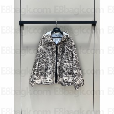 DIOR Beige and Black Technical Taffeta Jacquard with Plan de Paris Motif  Hooded Anorak 2023