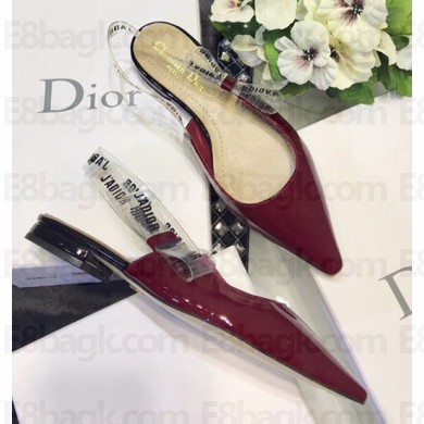 Dior J'Adior Ballet Clear Slingback Pumps Shoe in Patent Leather Burgundy 2018
