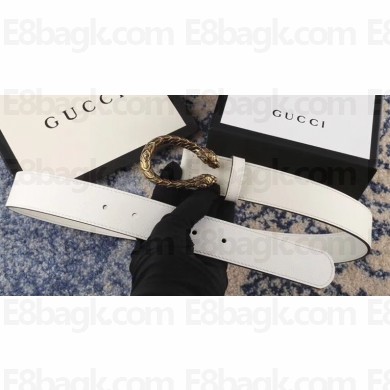 Gucci Leather Belt with Gold Dionysus Buckle White 2018