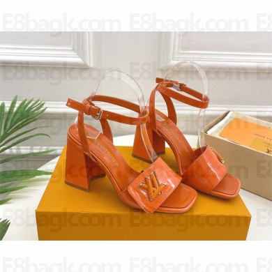 Louis Vuitton heel 8.5cm shake Sandals in glossy patent calf leather orange 2023