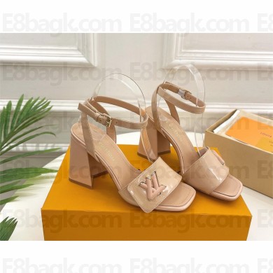 Louis Vuitton heel 8.5cm shake Sandals in glossy patent calf leather nude 2023