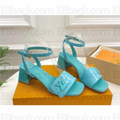Louis Vuitton heel 5.5cm shake Sandals in glossy patent calf leather tiffany blue 2023