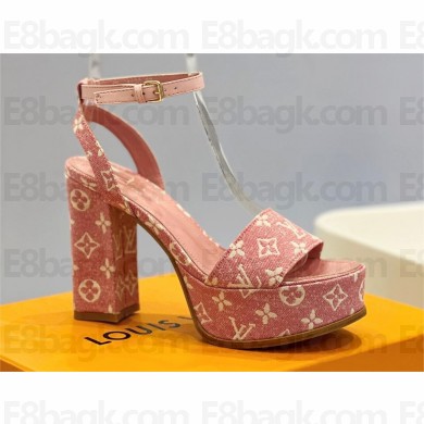 Louis Vuitton heel 11.5cm Fame platform sandal in Monogram denim pink 2023