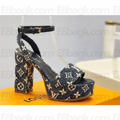 Louis Vuitton heel 11.5cm Fame platform sandal in Monogram denim navy blue 2023