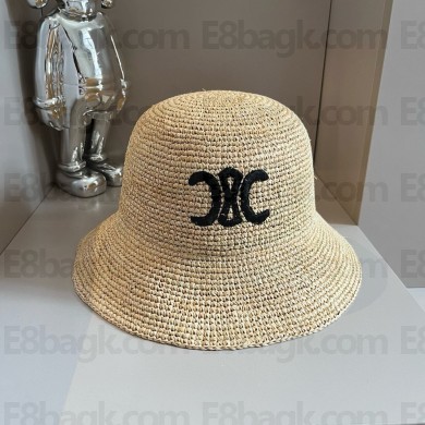 Celine triomphe bucket hat in raffia Natural / Black 2024