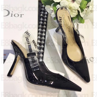 Dior Heel 9.5cm J'Adior Clear Slingback Pumps High-Heeled Shoe in Patent Leather Black 2018