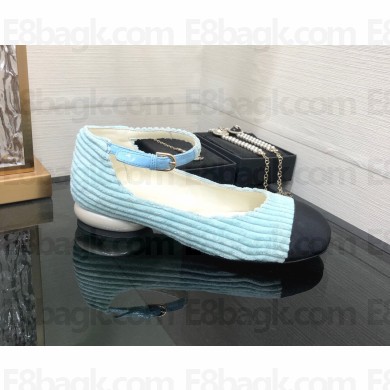 Chanel Corduroy Mary Janes Ballerinas G39281 LIGHT BLUE 2022