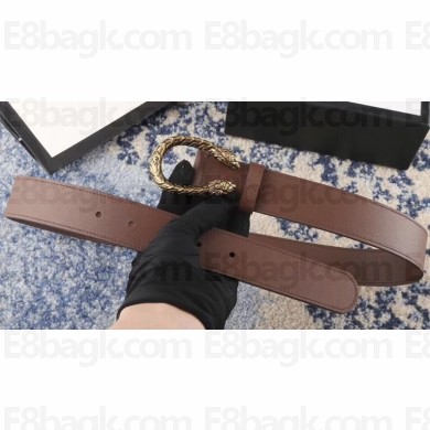 Gucci Leather Belt with Gold Dionysus Buckle Brown 2018