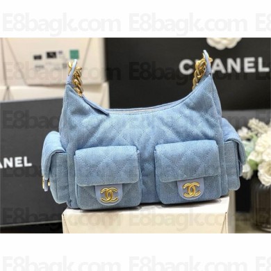 CHANEL Large Hobo Bag IN WASHED DENIM BLUE AS5339 2025(original quality)