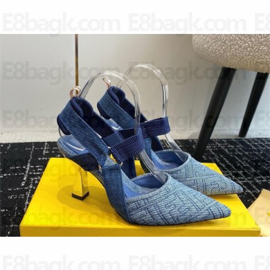 Fendi Colibrì Blue denim high-heeled slingbacks 2024