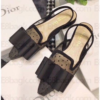 Dior Bow Details Flat Ballet Pump In Black Dotted Swiss 2018