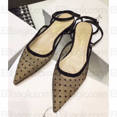 Dior Ballet Ankle Waist Flat Pump In Black Dotted Swiss 2018