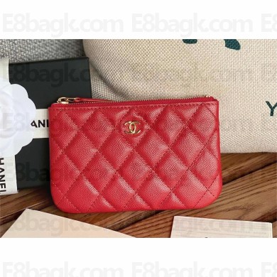 Chanel Classic Mini Pouch in Grained Shiny Calfskin A82365 red with gold hardware 2022