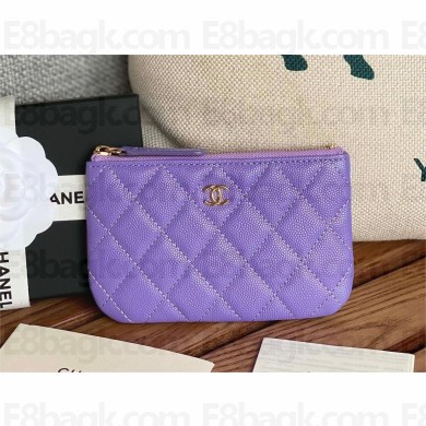 Chanel Classic Mini Pouch in Grained Shiny Calfskin A82365 purple with gold hardware 2022