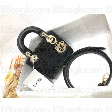 Dior Micro Lady Dior Bag with Crystal Beads and Metallic Leather Black 2022
