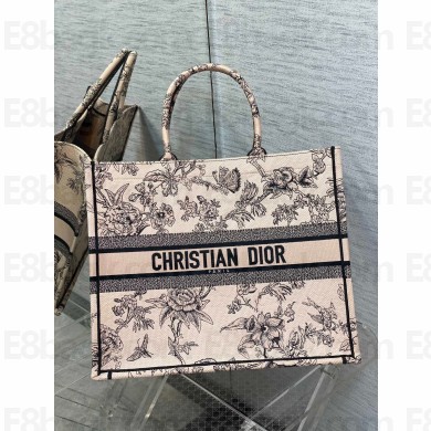 Dior Large Book Tote Bag in Powder Pink Jardin Botanique Embroidery 2022