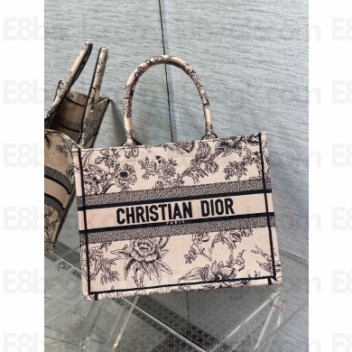 Dior Medium Book Tote Bag in Powder Pink Jardin Botanique Embroidery 2022